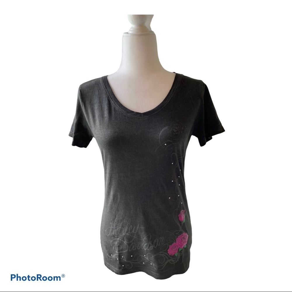 𝅺HARLEY-DAVIDSON women’s Freeport Floral T-Shirt  gray size M